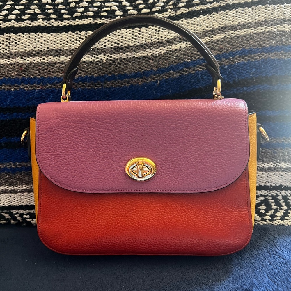 Coach Leather Colorblock Top-Handle Bag in Purple, Red & Yellow